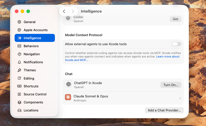 Настройки Intelligence в Xcode